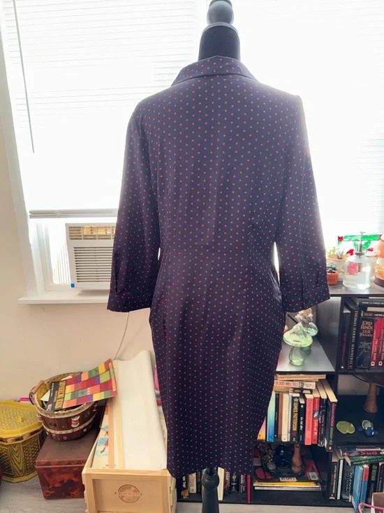 The Limited Navy Blue Midi Dress with Pink Polka Dots - Picture 4 of 5